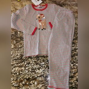 Children's Red & Green Striped Reindeer Set